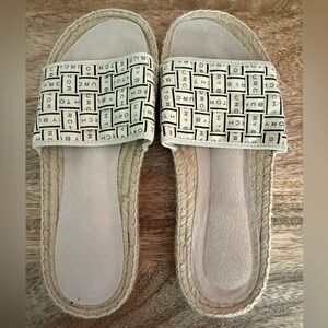 Tory Burch Cream and Black Espadrille Slides size 8